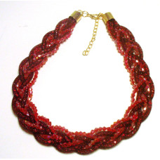 Braided Mesh Crystal Necklace with Lobster Claw clasp and 3 inch drop- Red